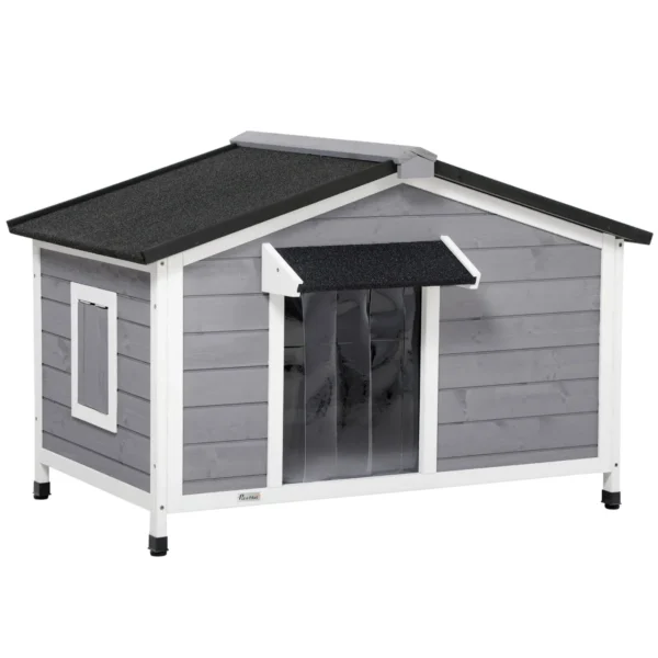Wooden Dog House with Raised Design, Protective Tent and 2 Windows, 109x79x72 cm