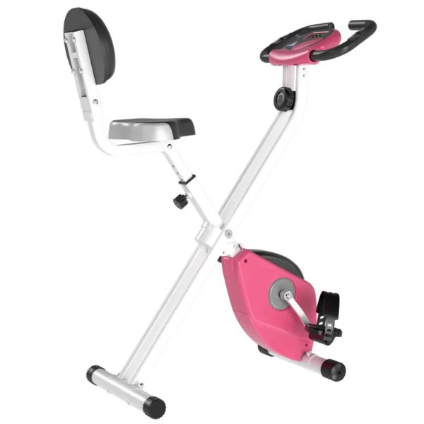 Folding Exercise Bike with 5 Adjustable Positions and 8 Levels of Magnetic Resistance, X-Shaped Structure, 43x97x109cm, Pink and White