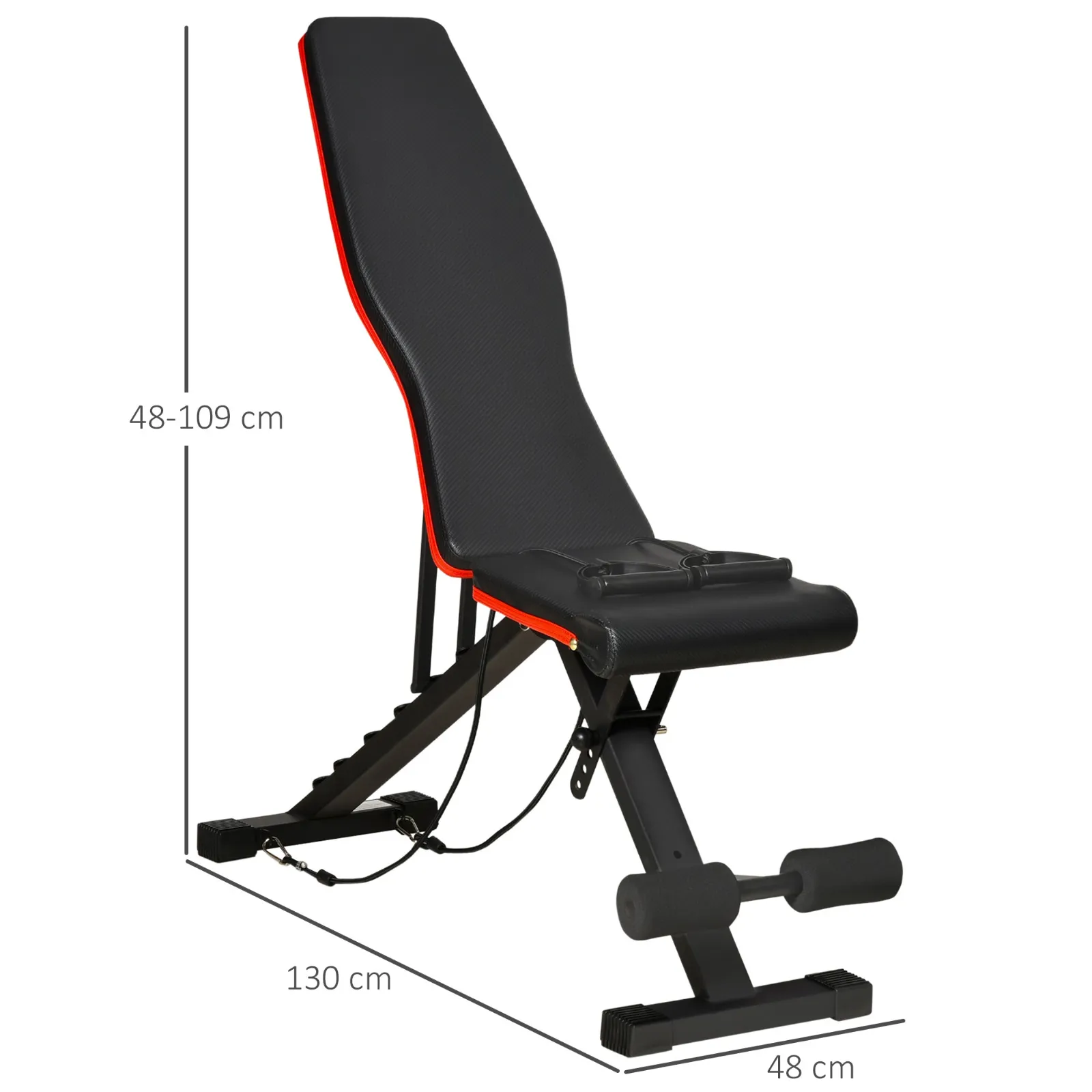 Multifunctional Abdominal and Weight Bench, Adjustable Incline and Elastic Bands, 130x48x48-109cm, Black - Image 3