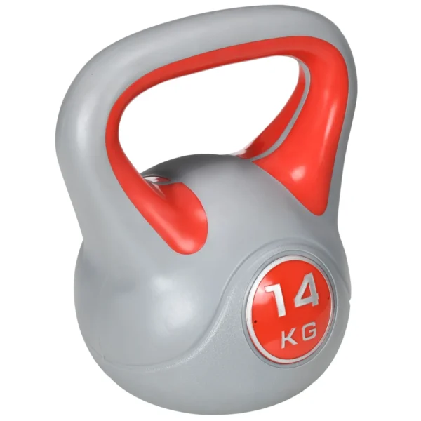 Kettlebell 14kg in PU and Sand with Flat Base and Handle for Deadlifts, Squats and Lifts, 26x18x32 cm, Red