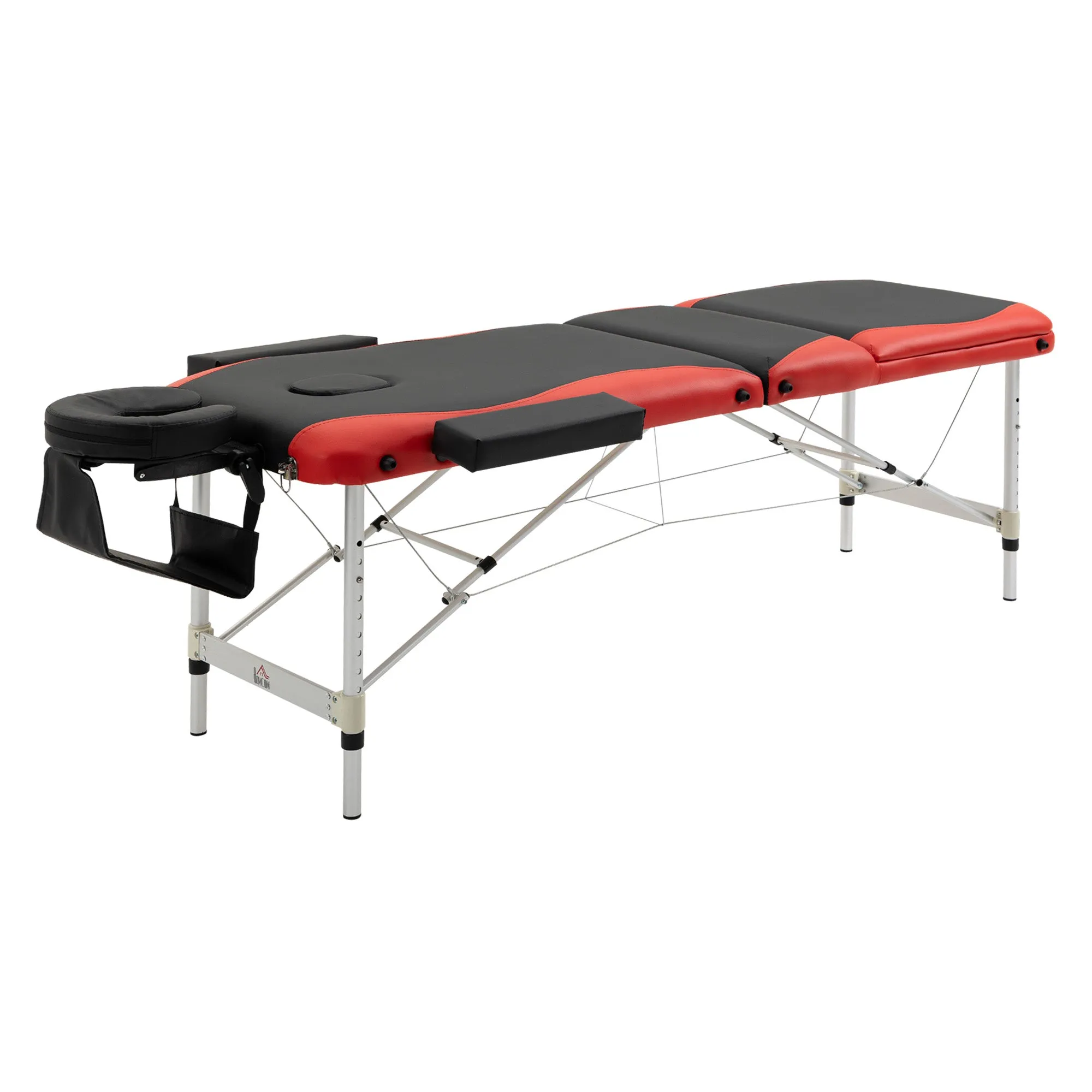 Foldable Massage and Beauty Table with Adjustable Height, Professional Massage Bed in Aluminum and Plastic, 215x60x61-84 cm, Black and Red - Image 3
