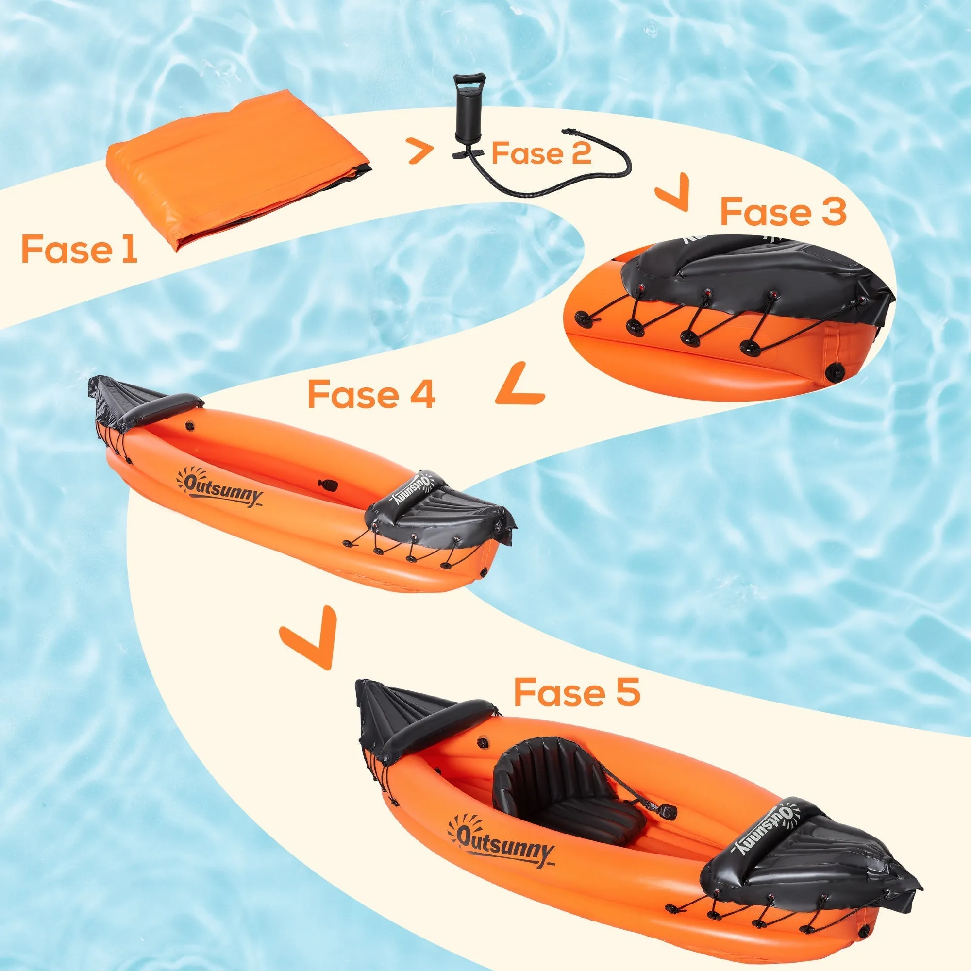 Orange 2 Seater Inflatable Canoeing / Kayak - Image 3