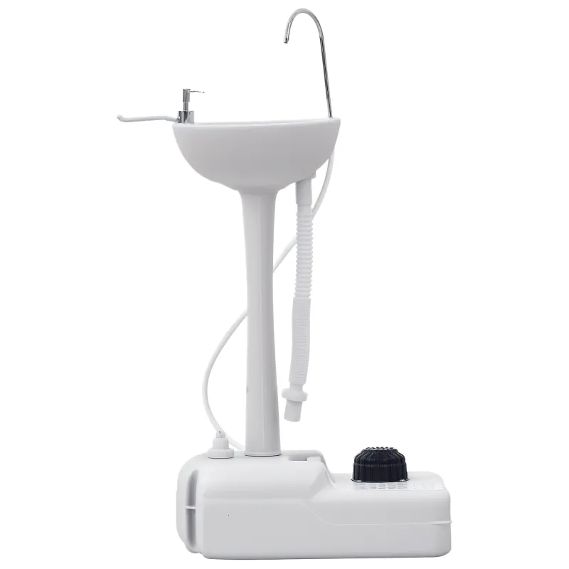Portable Camping Sink with 2 Wheels, 17L Water Tank and 2.5L Soap Tank, 51x33.5x103cm