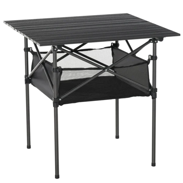 Folding Camping Picnic Table, Space-Saving and Rollable with Travel Bag, Black 70x70x69cm