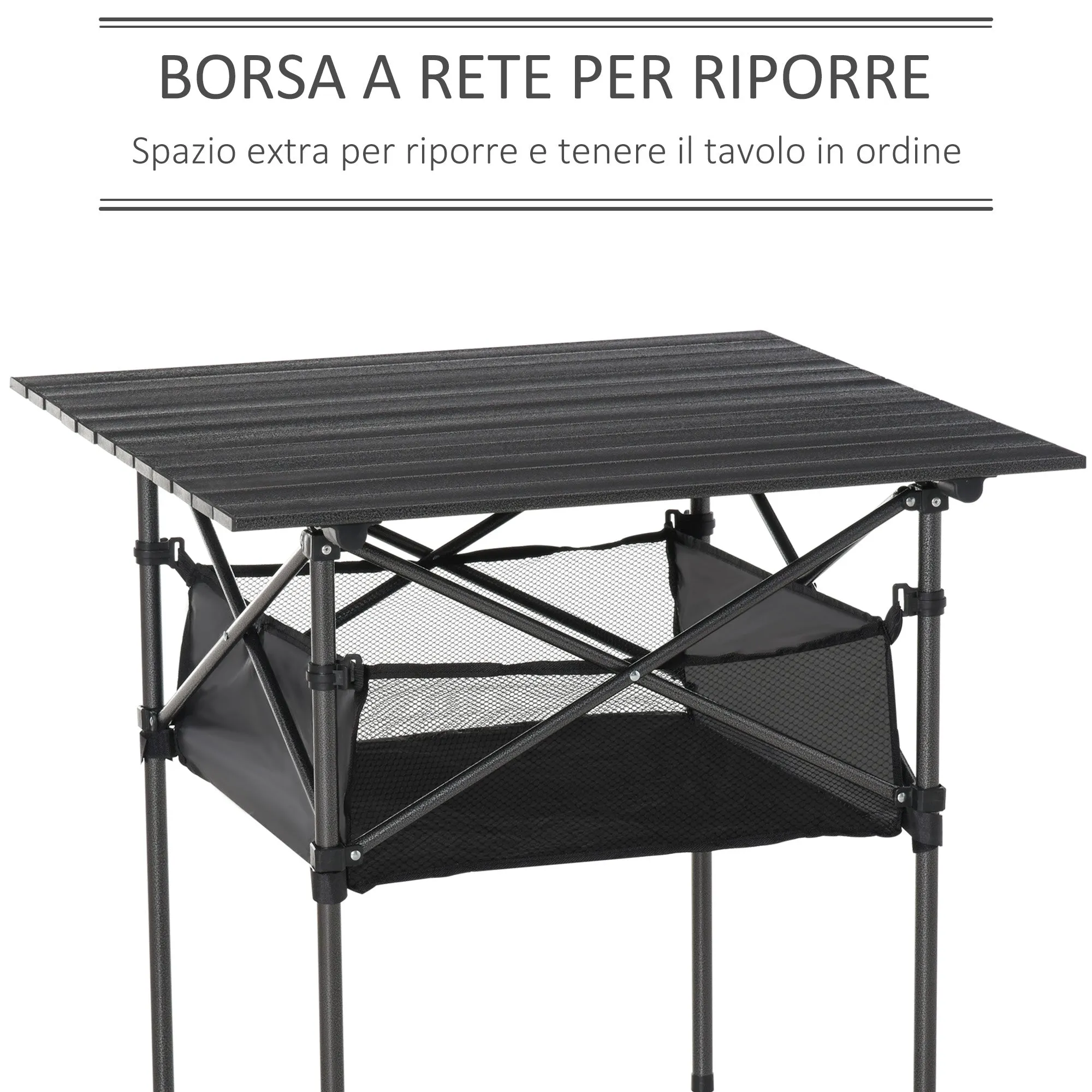 Folding Camping Picnic Table, Space-Saving and Rollable with Travel Bag, Black 70x70x69cm - Image 3