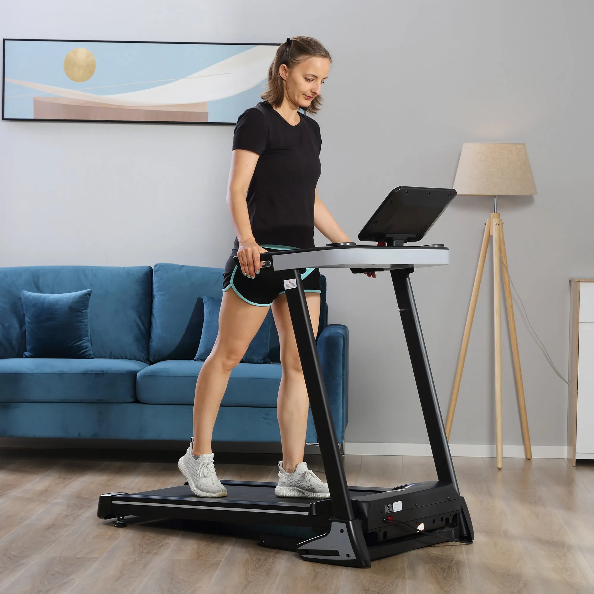 Folding Electric Treadmill Space-Saving, Professional Treadmill with 12 Preset Programs and LCD Screen for Home or Office Training, 1-12km/h, Black - Image 2
