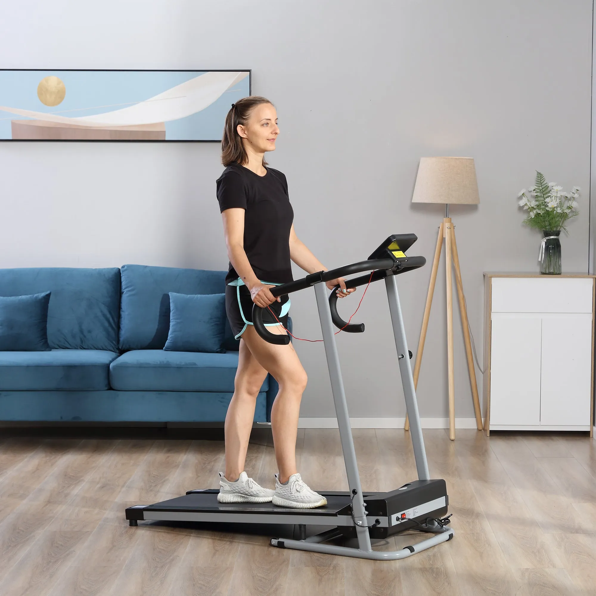 Folding Electric Treadmill Space-Saving and Quiet with Adjustable Speed 1-10km/h and LCD Screen, for Home and Office, 500W, Black - Image 2