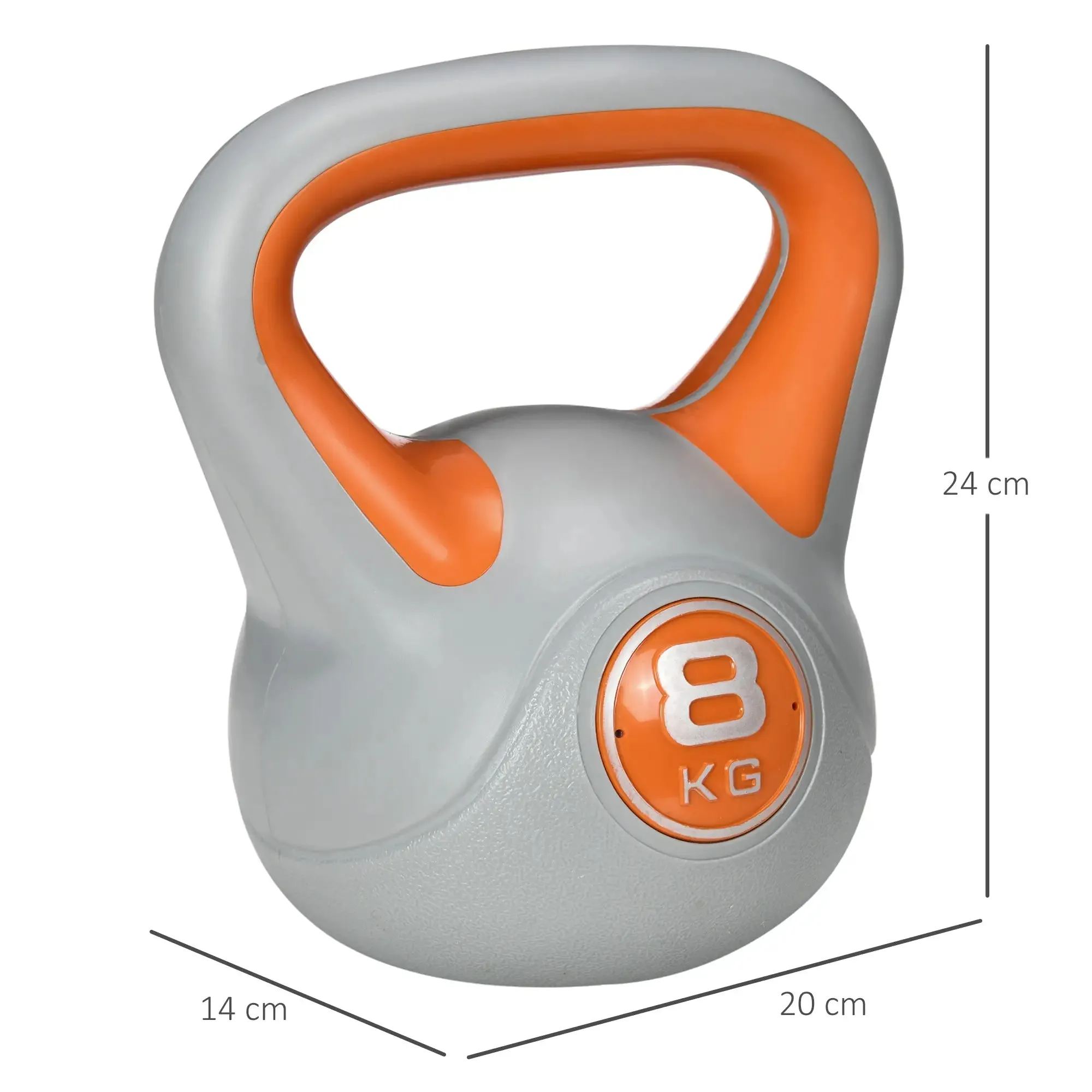 Kettlebell 8kg in PU and Sand with Flat Base and Handle for Deadlifts, Squats and Lifts, 20x14x24 cm, Orange - Image 3