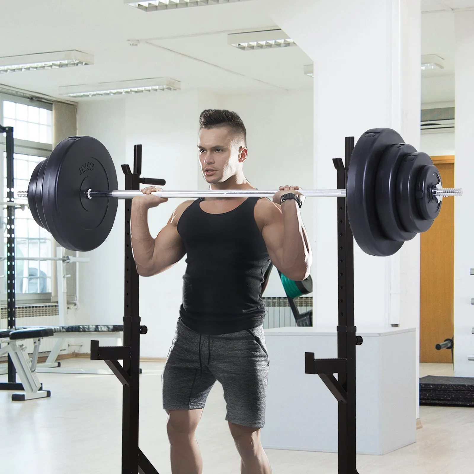 70kg Barbell and Disc Set, 8 Plastic Coated Weight Discs and Iron Bar, 170x40.5x40.5cm Black - Image 2