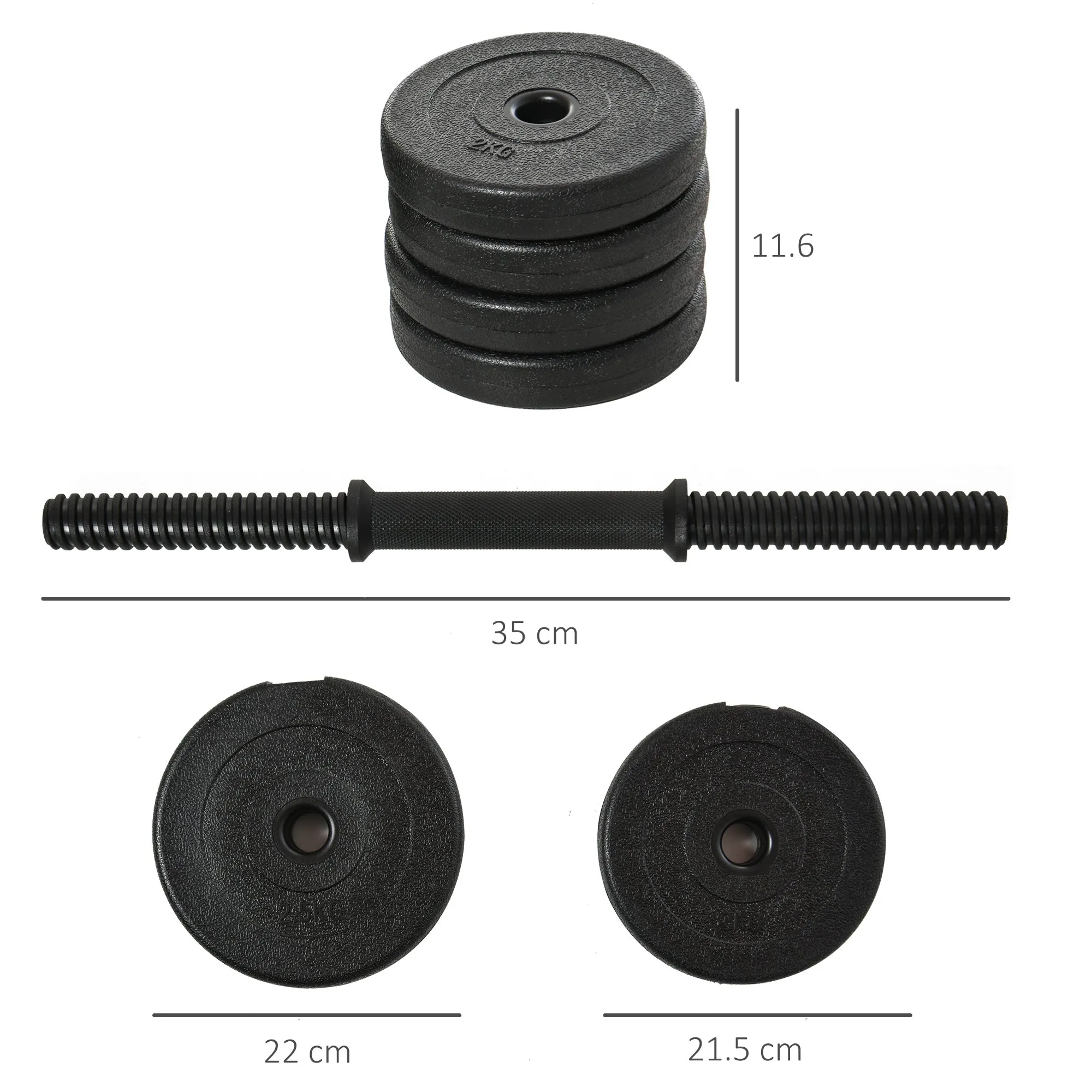 Gym Dumbbell 20KG Set (4x2.5kg, 4x2kg) with 8 Discs of 2kg, 2.5kg, Ø25mm, for Home Training - Image 3