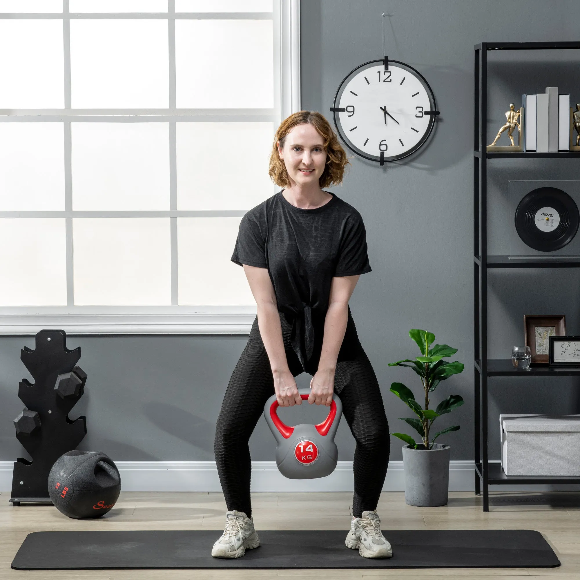 Kettlebell 14kg in PU and Sand with Flat Base and Handle for Deadlifts, Squats and Lifts, 26x18x32 cm, Red - Image 2