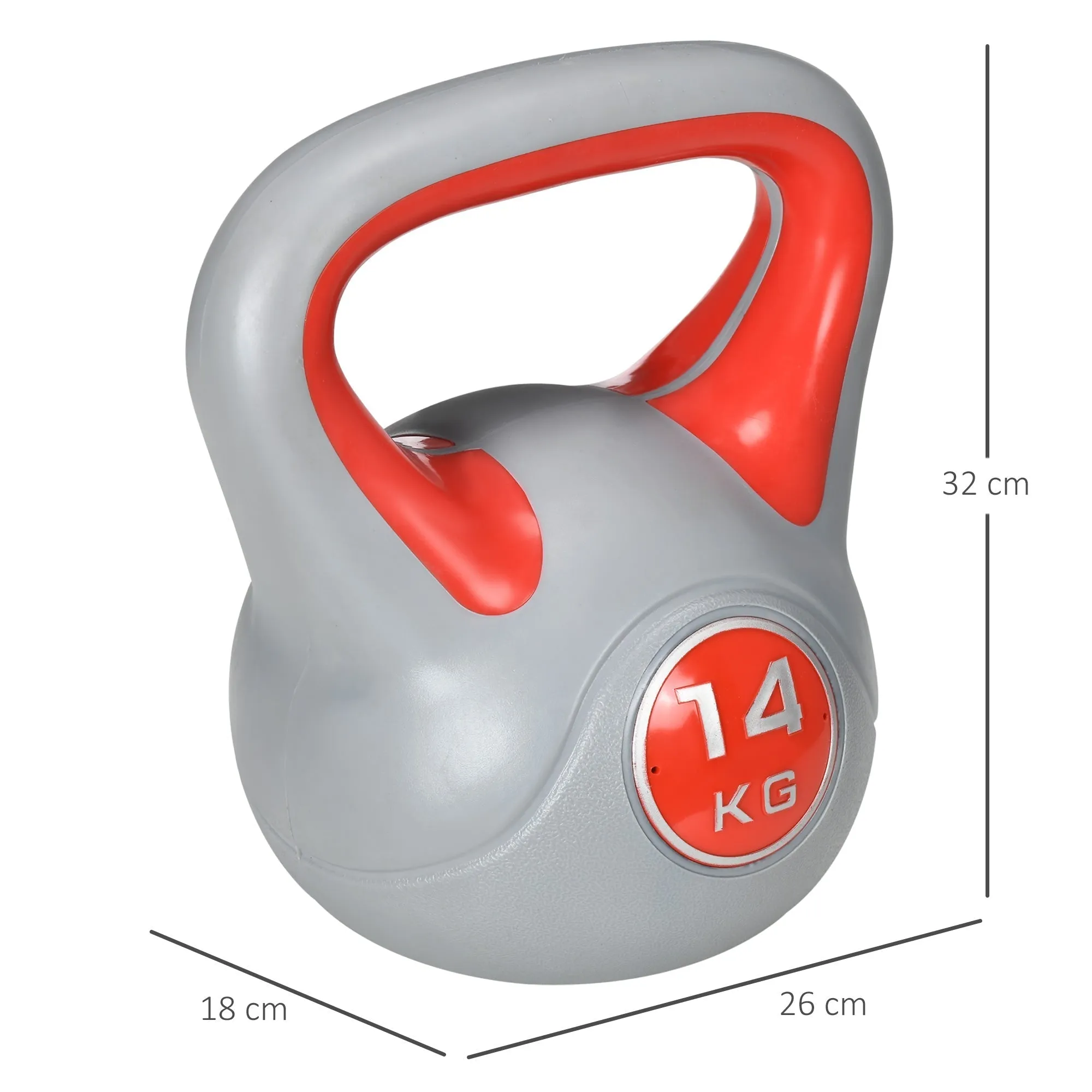 Kettlebell 14kg in PU and Sand with Flat Base and Handle for Deadlifts, Squats and Lifts, 26x18x32 cm, Red - Image 3