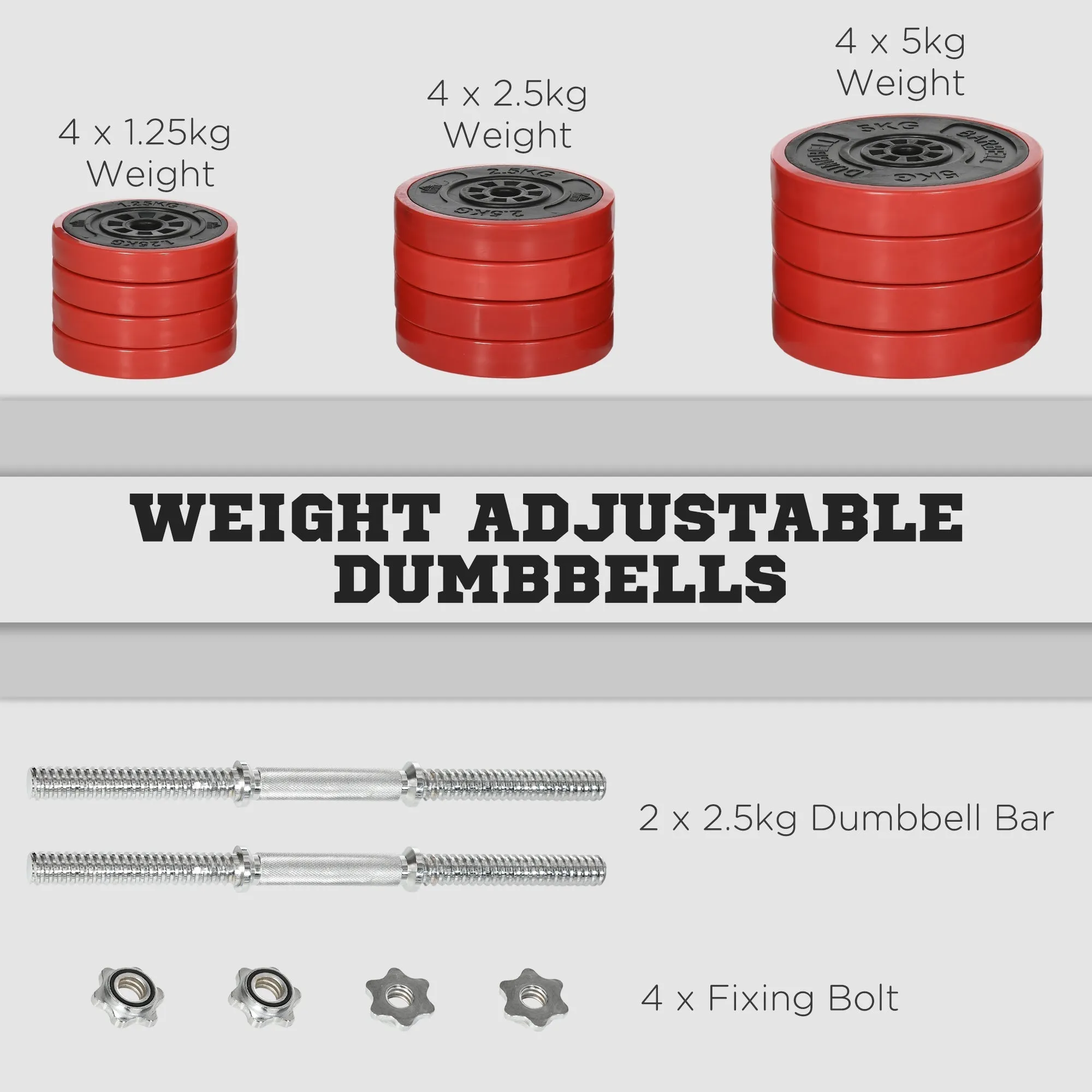 40kg Rubber Coated Metal and Iron Sand Dumbbell Set, 45x26x26cm, Red - Image 3