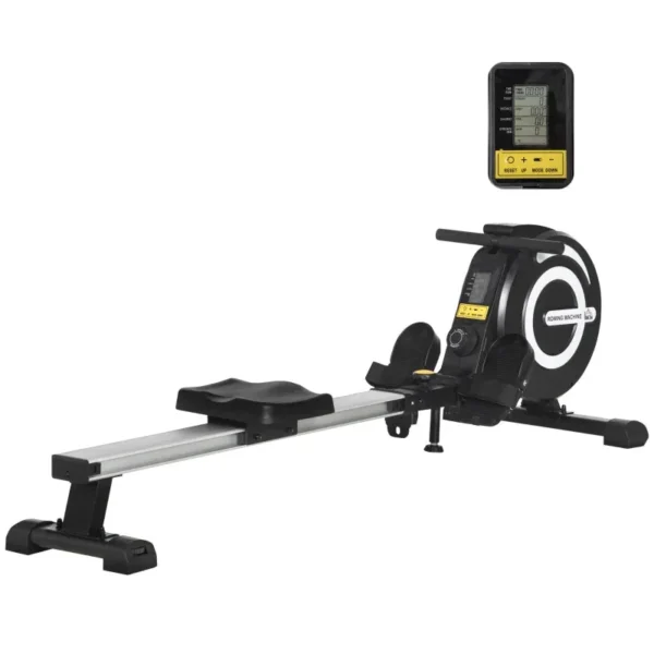Folding Magnetic Rowing Machine for Home Training, 8-Level Adjustable Flywheel and LCD Monitor, 185x58x57cm, Black