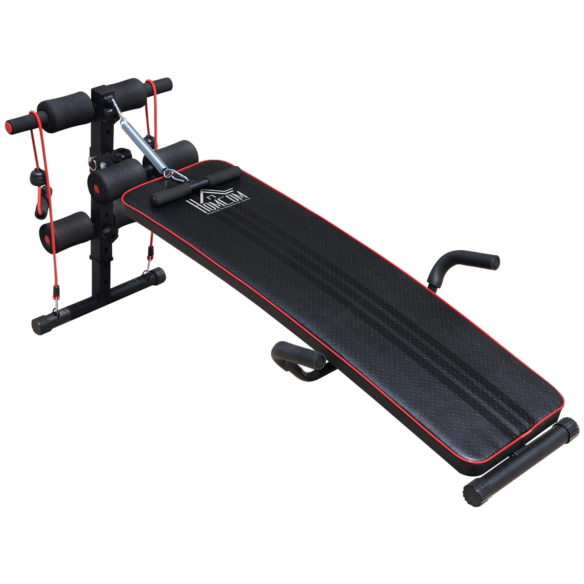 Multifunction bench for training at home, abdominal bench tilt with spring voting and adjustable back and 2 elastic strings, 55.5 x 137.5 cm black - Image 2