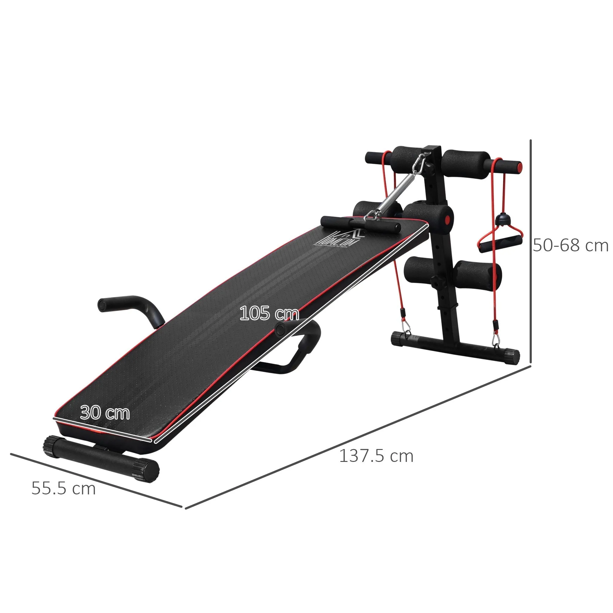 Multifunction bench for training at home, abdominal bench tilt with spring voting and adjustable back and 2 elastic strings, 55.5 x 137.5 cm black - Image 3