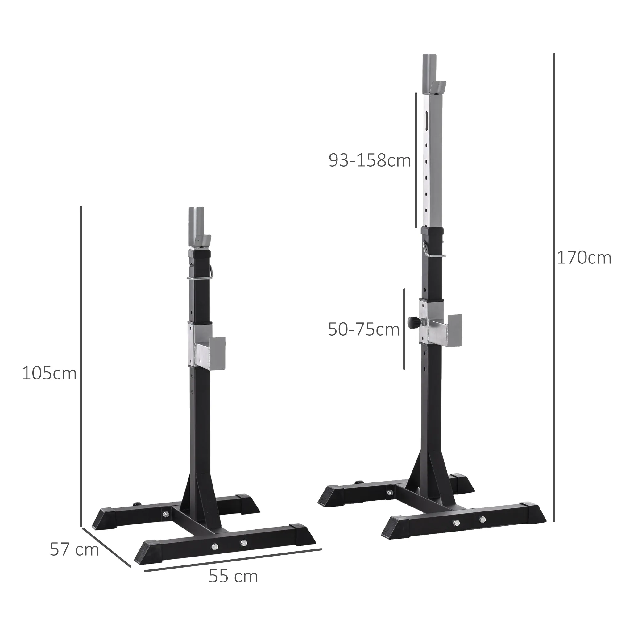Set 2 Rack holder holder in steel, hooks with adjustable height, capacity 110kg, 55x57x105-170cm, black - Image 3