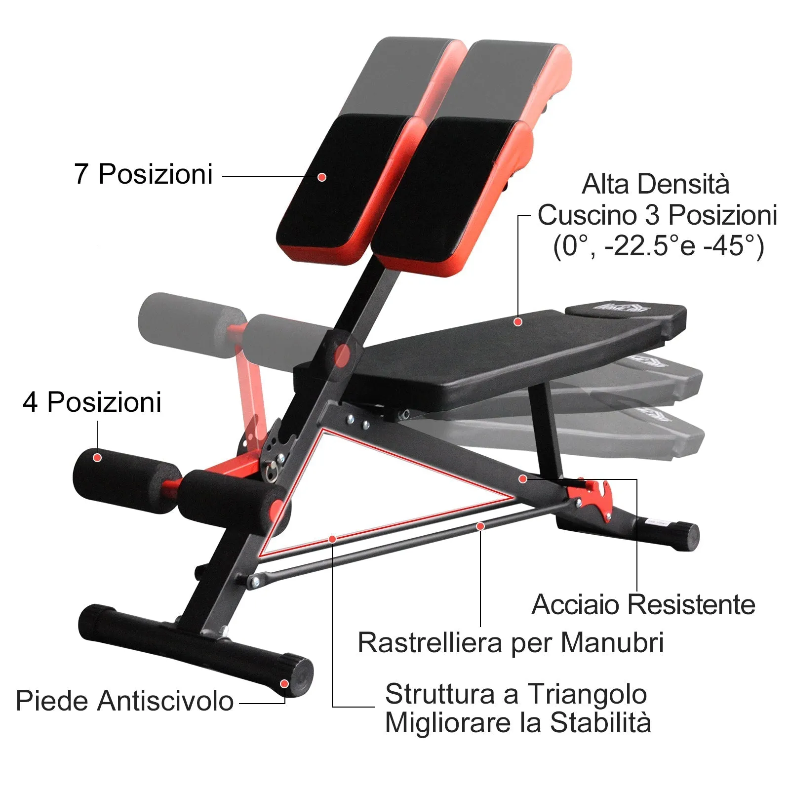 adjustable multifunctional bench for training abdomen legs and black and red buttocks - Image 3