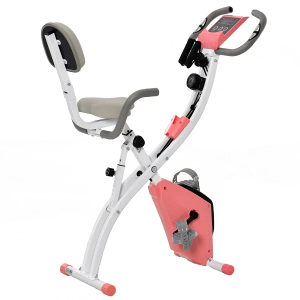 Folding Exercise Bike, 8 Level Adjustable Magnetic Resistance, Fitness Bike with Heart Rate Sensor, Arm Bands, LCD Screen, 2.5kg Flywheel, Pink