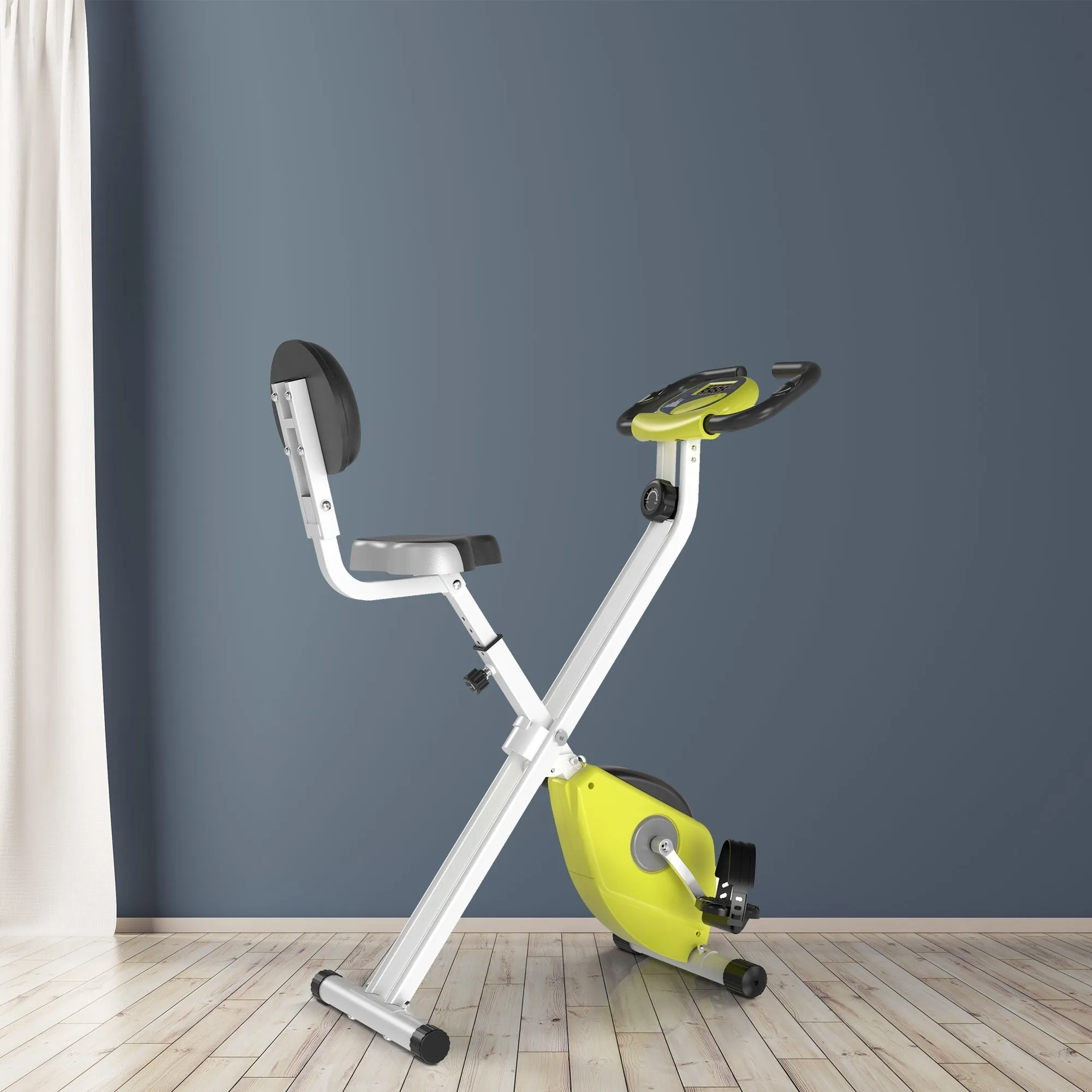 Foldable Fitness Bike Steel with Adjustable Height, Spinning Bike 8-Level Magnetic Resistance, LCD Screen, Yellow, 43x97x109cm - Image 2