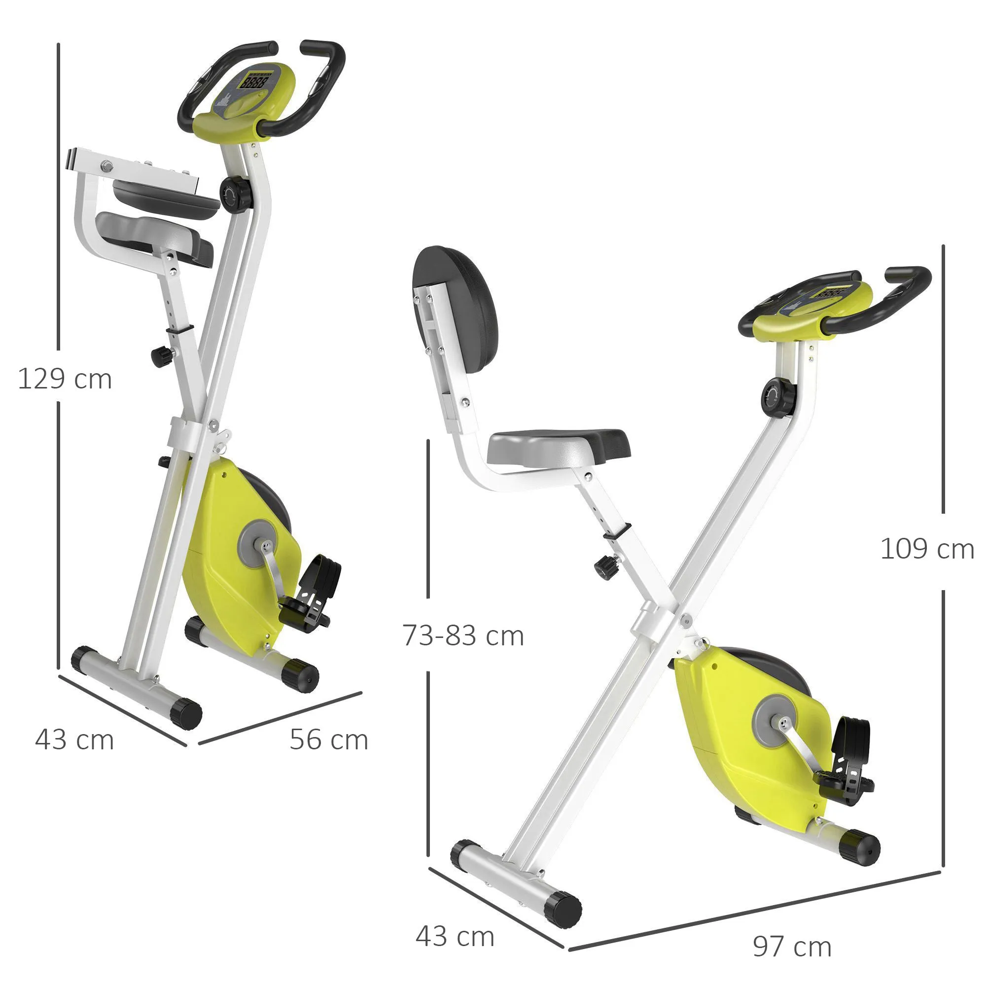 Foldable Fitness Bike Steel with Adjustable Height, Spinning Bike 8-Level Magnetic Resistance, LCD Screen, Yellow, 43x97x109cm - Image 3