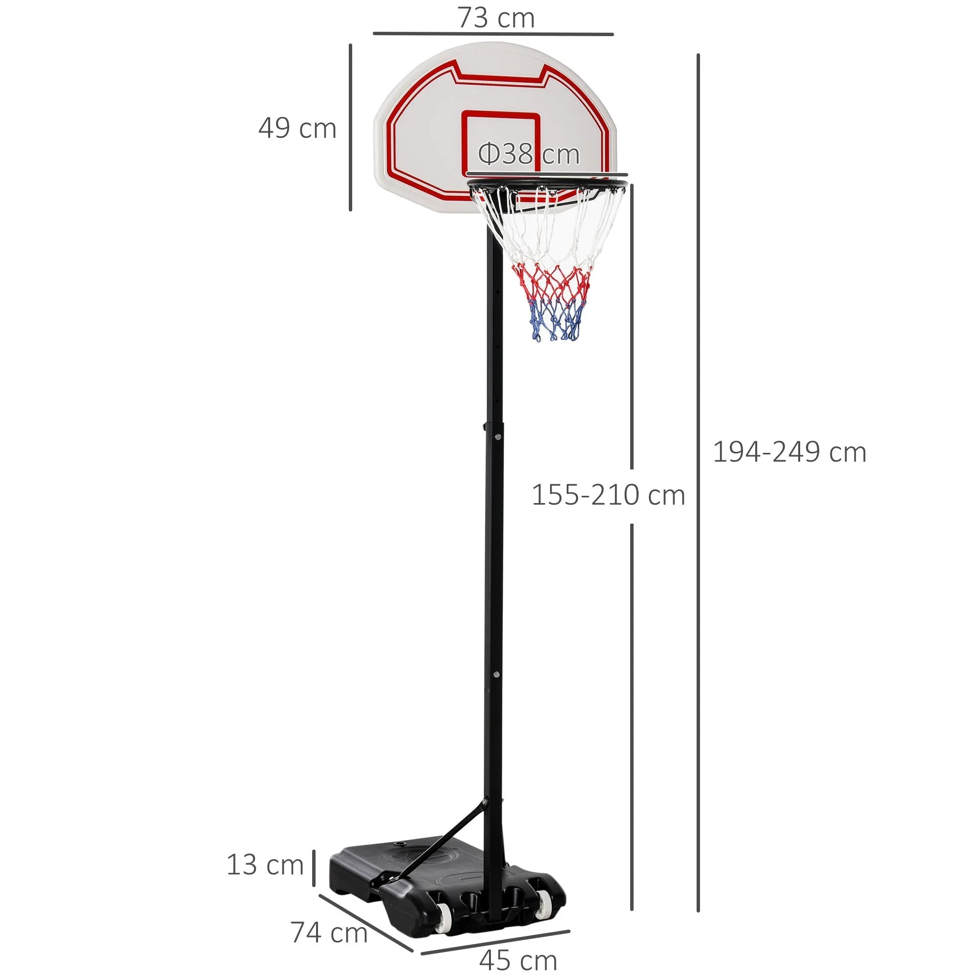 outdoor basketball basketball with support and adjustable height in steel - Image 3