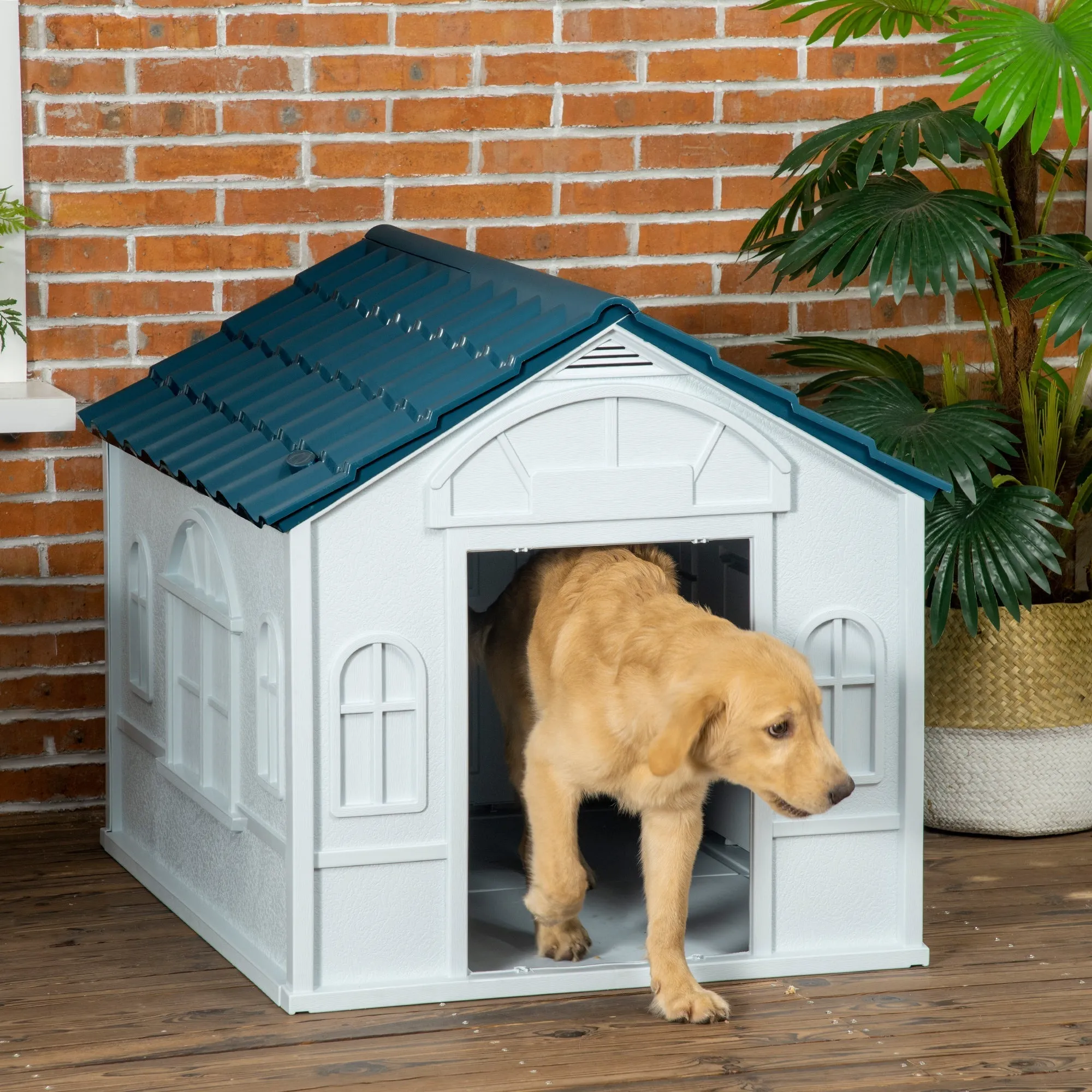Dog Kennel for Medium and Large Dogs max 30kg in Waterproof PP, 84.2x98.2x82 cm, Blue - Image 2