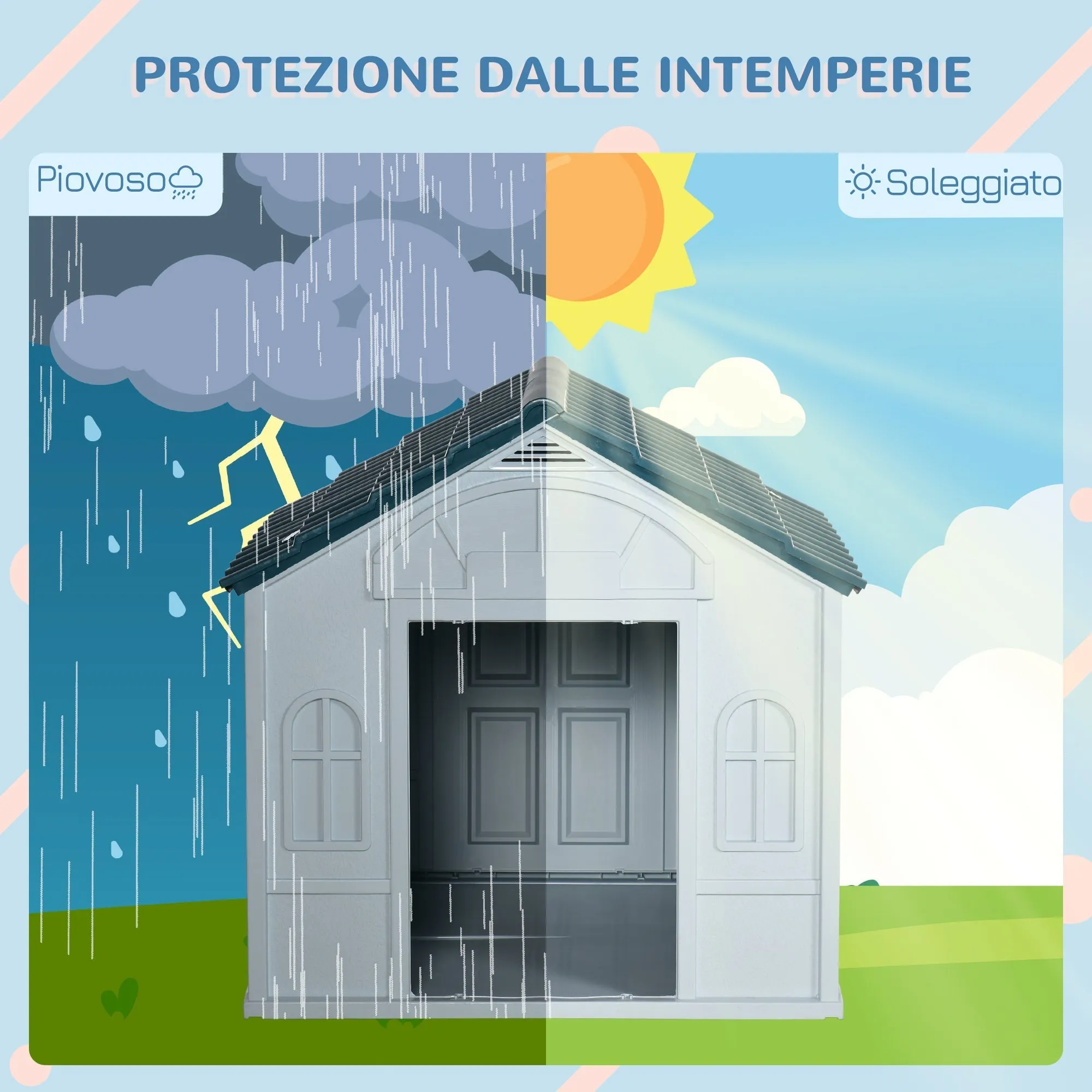 Dog Kennel for Medium and Large Dogs max 30kg in Waterproof PP, 84.2x98.2x82 cm, Blue - Image 3