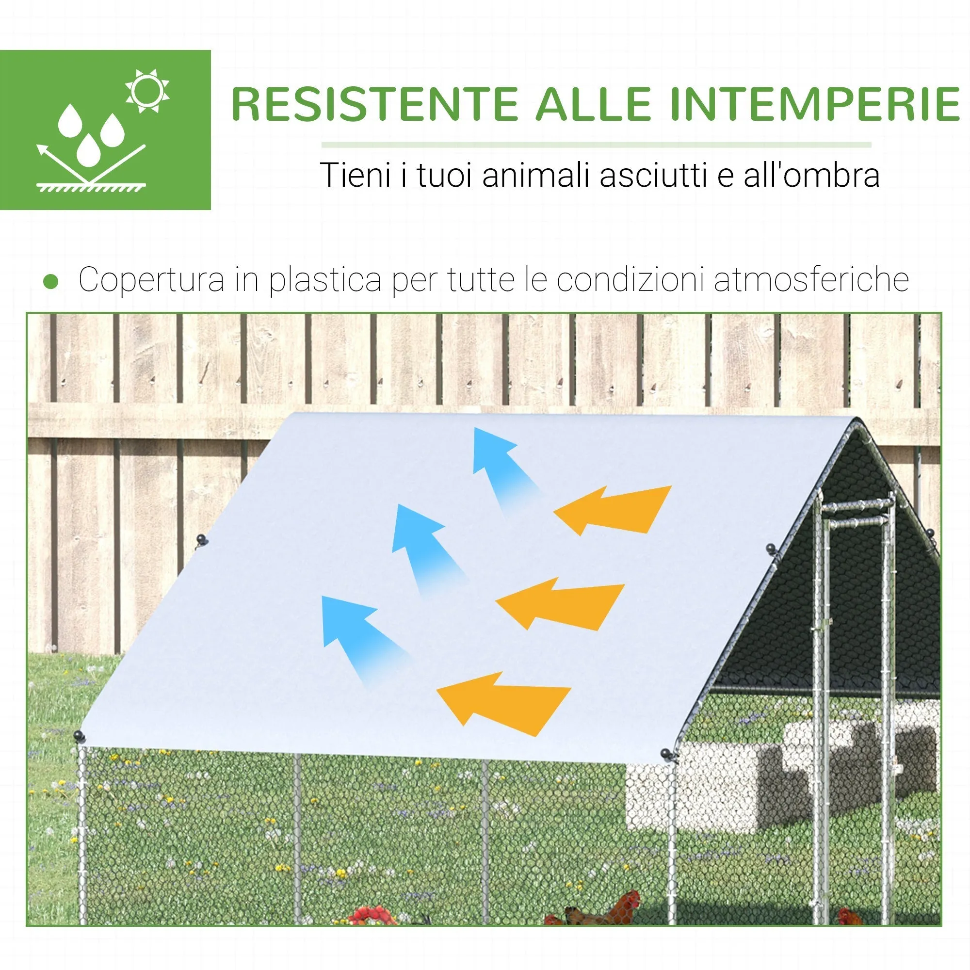 Garden chicken coop with galvanized frame, waterproof coverage and hexagonal network, 3x2x2m, silver - Image 3