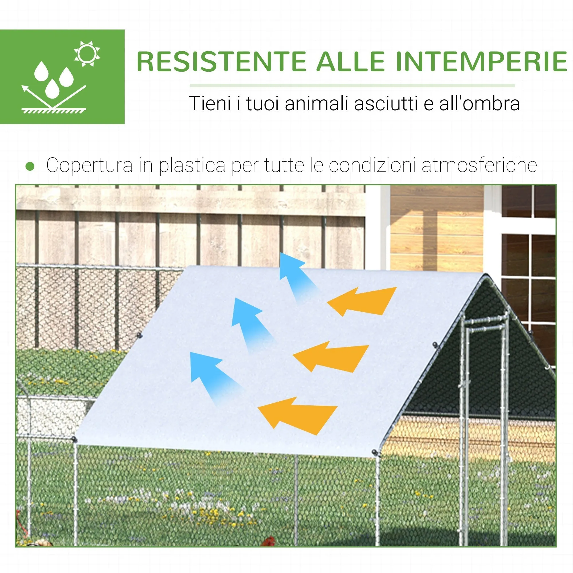 Garden Chicken Coop with Galvanized Frame, Waterproof Cover and Hexagonal Netting, 3x8x2m, Silver - Image 3