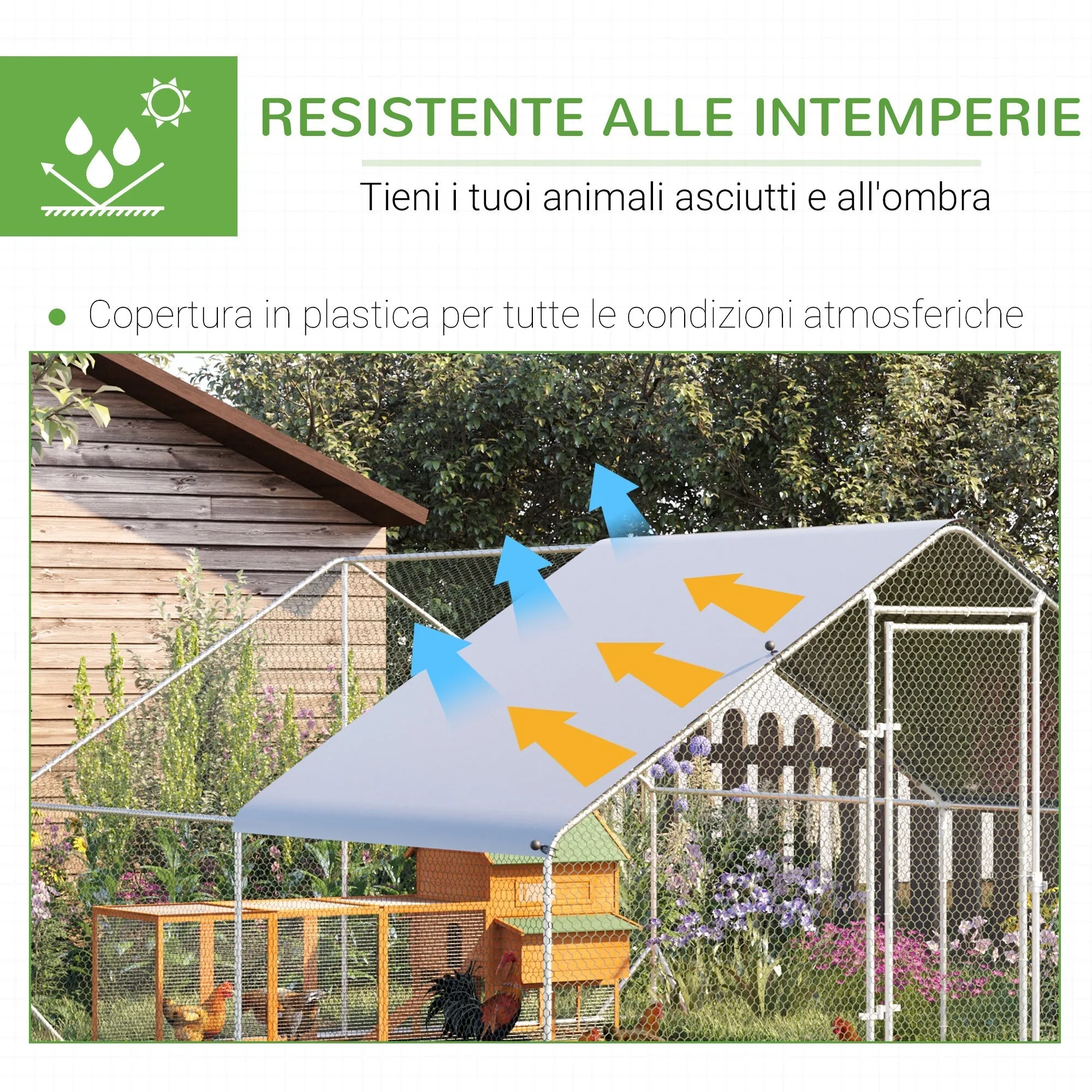 Garden Chicken Coop with Galvanized Frame, Waterproof Cover and Hexagonal Netting, 3x4x2 m, Silver - Image 3