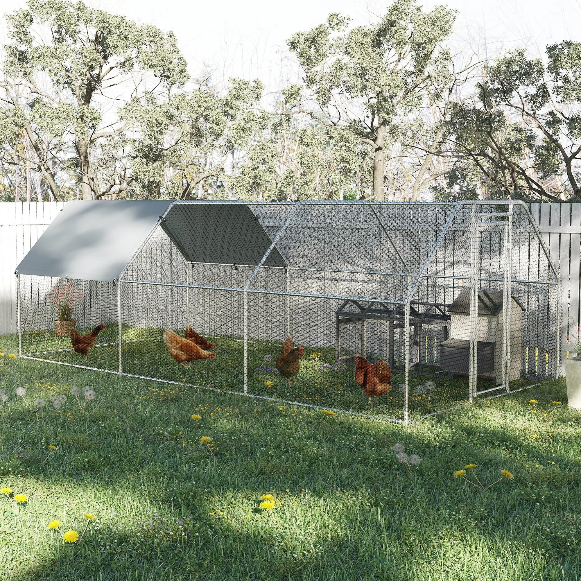 Waterproof Galvanized Metal Chicken Coop, Chicken Run with Door and Oxford Cover, 280x570x195cm - Image 2