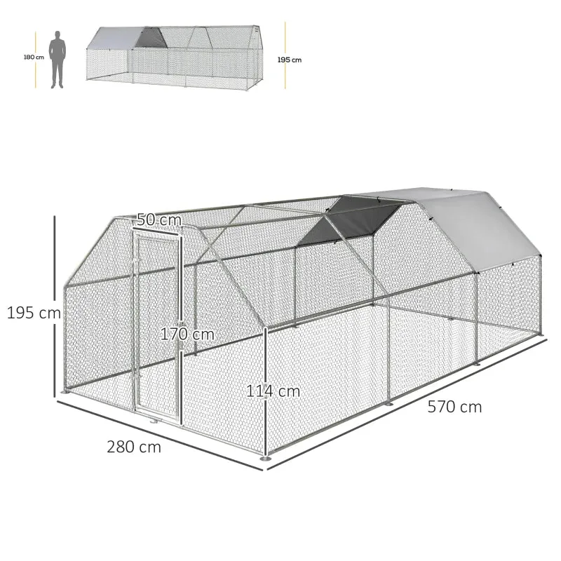 Waterproof Galvanized Metal Chicken Coop, Chicken Run with Door and Oxford Cover, 280x570x195cm - Image 3