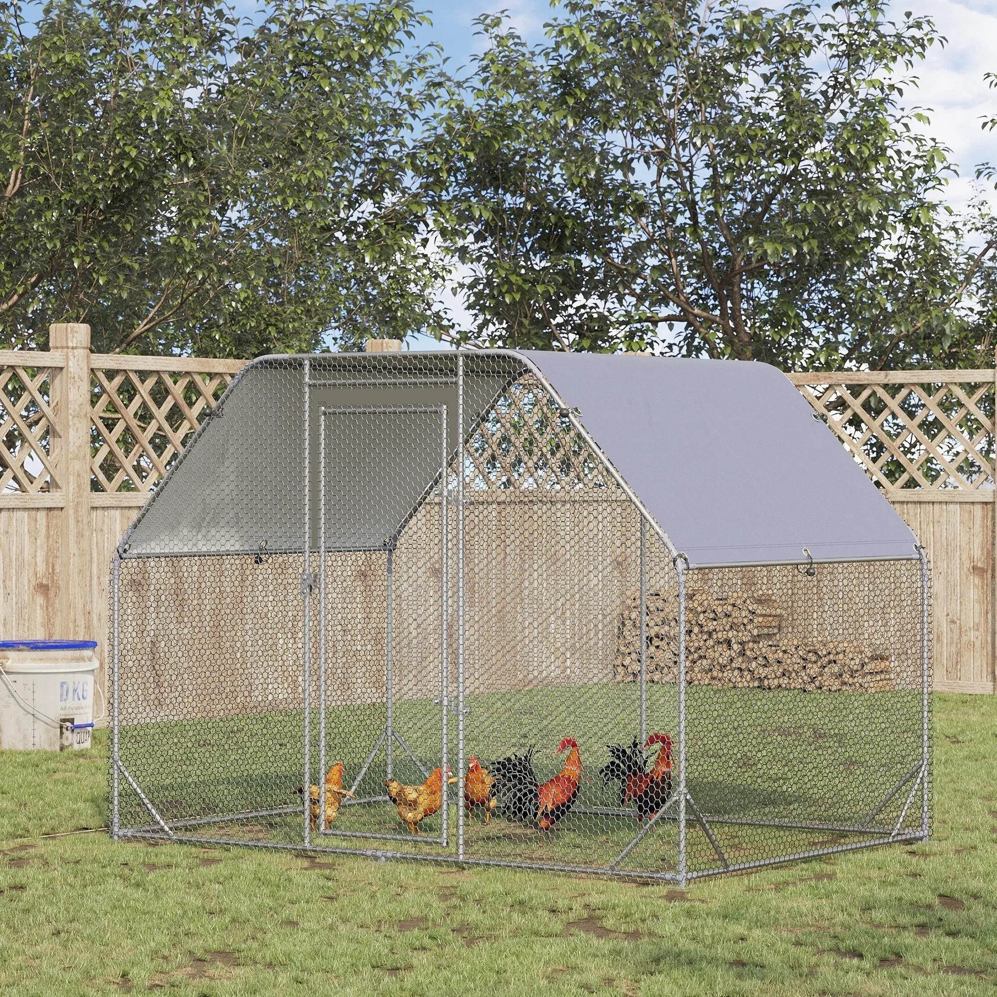 Chicken Run with Cover for 4-6 Chickens, Steel, 280x190x195 cm - Image 2