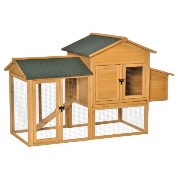 Chicken Coop with House and Open Area, Nest with Opening Roof and Wire Mesh, Yellow Wooden Chicken Coop, 168x75x103cm