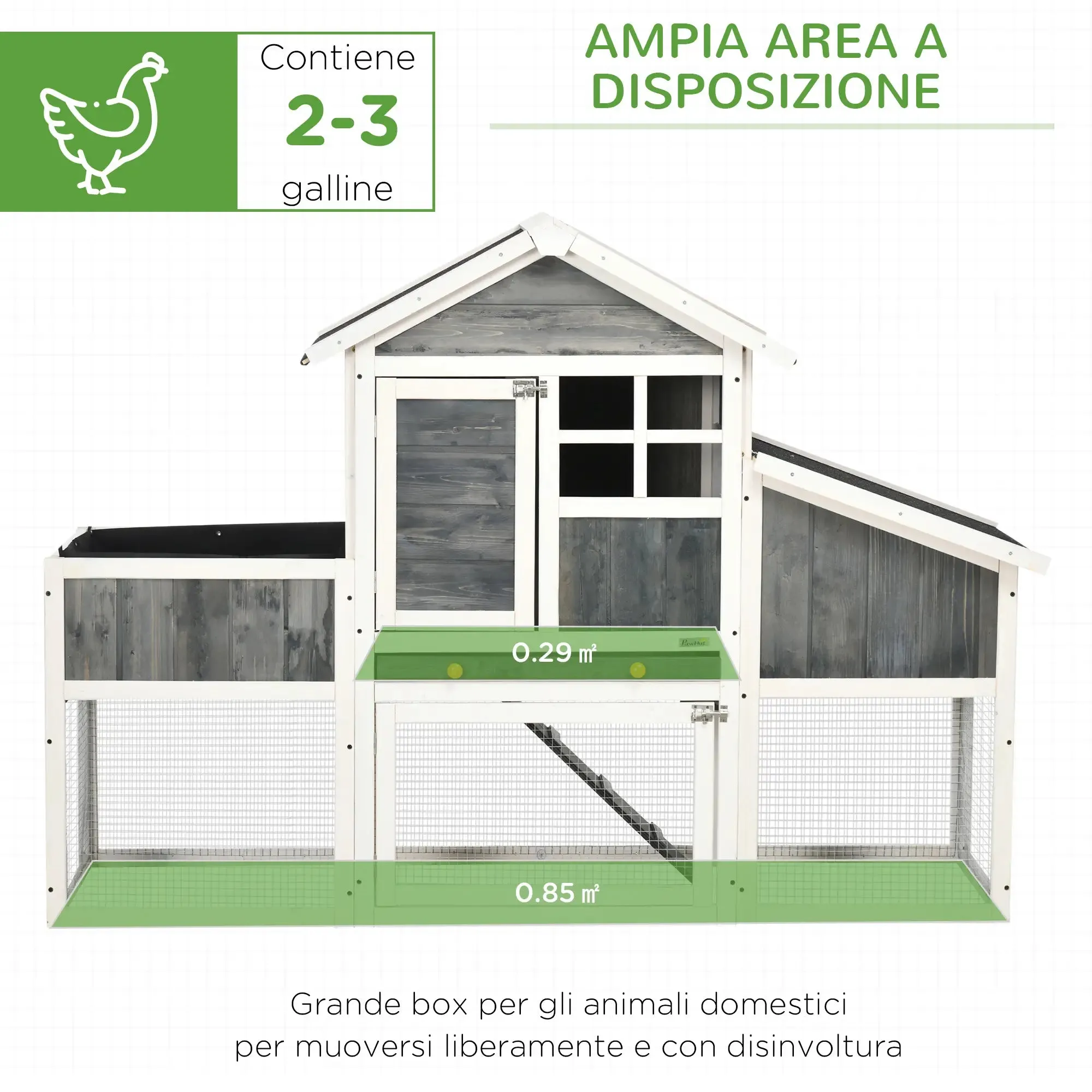 Wooden Chicken Coop with Open Area, House and Nest, 161.5x62. 5x115cm, Grey - Image 3