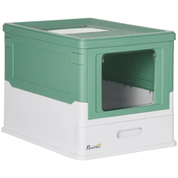 Enclosed Cat Litter Box with Scoop, Removable Tray and 2 Doors, 47.5x35. 5x36.7cm, Green