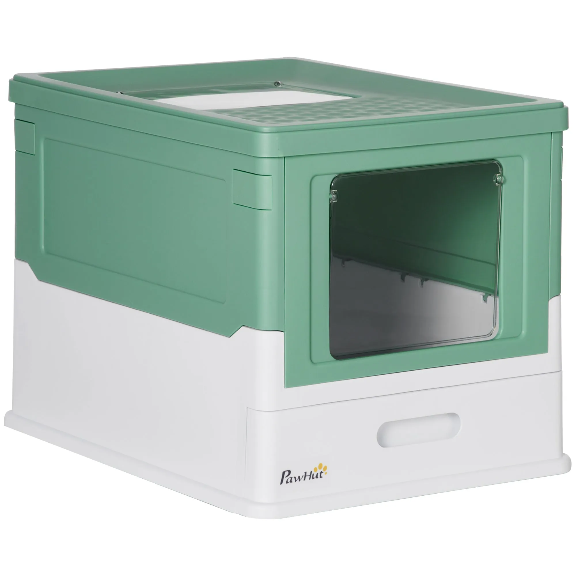 Enclosed Cat Litter Box with Scoop, Removable Tray and 2 Doors, 47.5x35. 5x36.7cm, Green