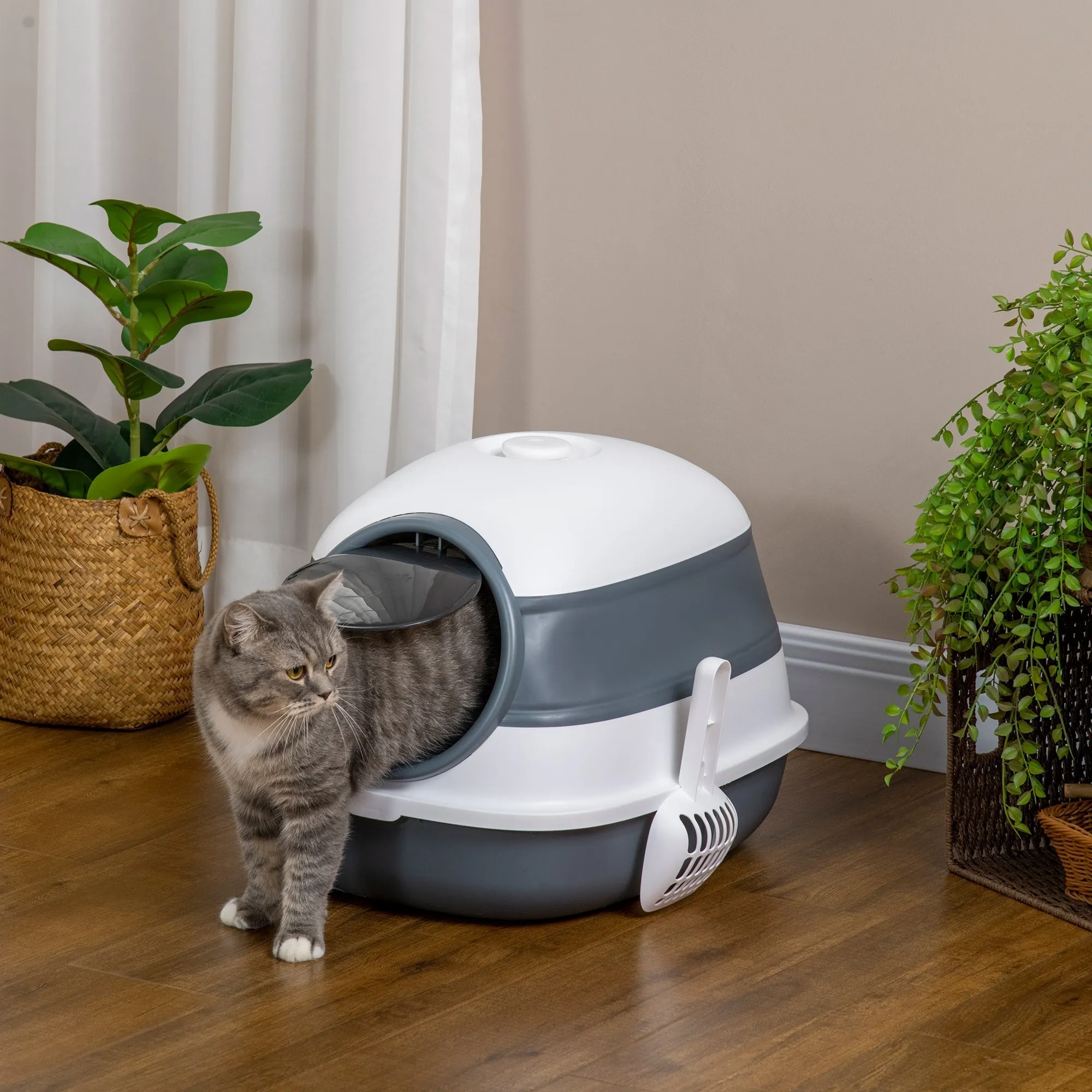 Cat Litter Box with Scoop and Deodorizer, Foldable Design with Handle, 52x41x38 cm - Image 2