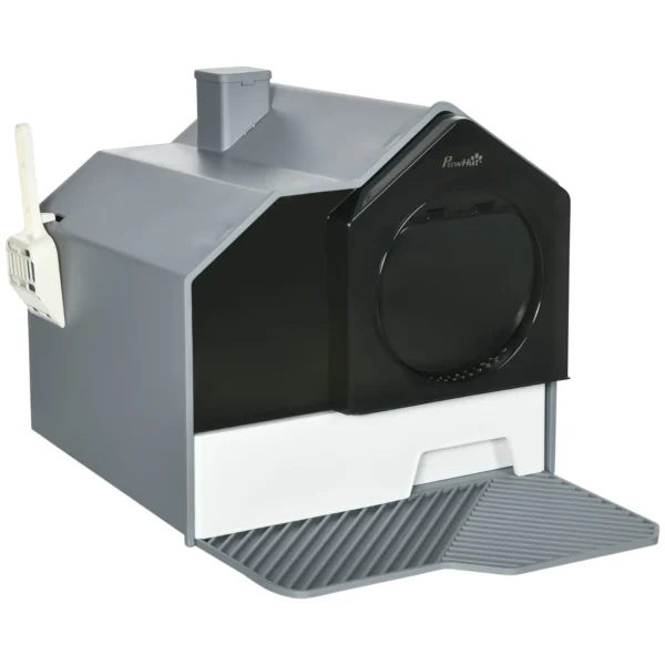 Closed Cat Litter Box with Removable Tray, Mat and Scoop Included, 47x45x42cm, Grey