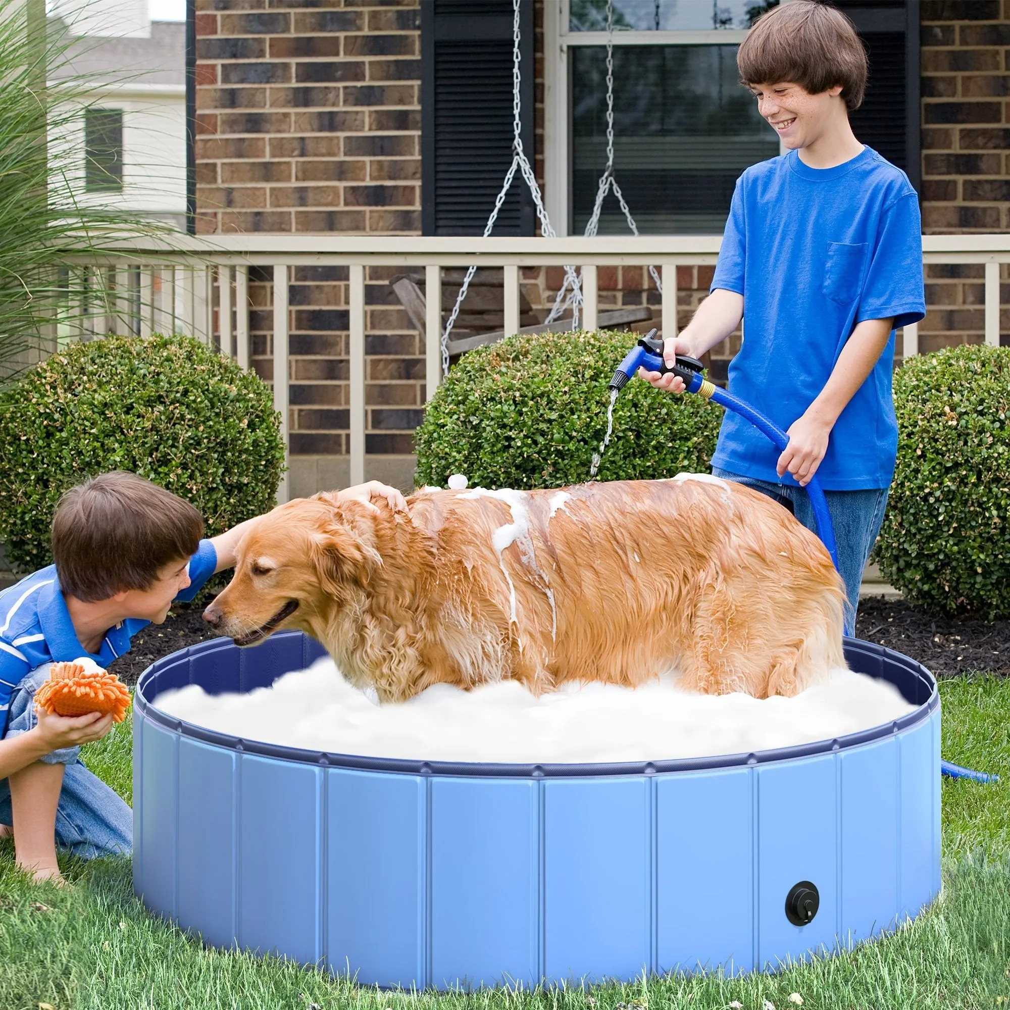 Foldable Plastic Dog Pool with Stable Edge for Pets, Blue, 120 x 30 cm (ØxH) - Image 2