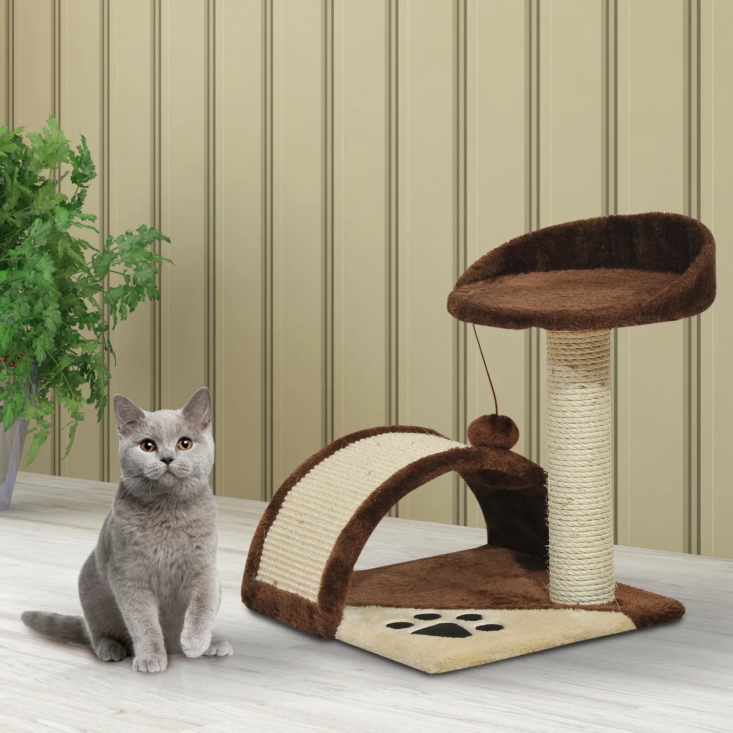 Brown Cat Tree for cats with Scratch Pole 36x36x44cm - Image 2