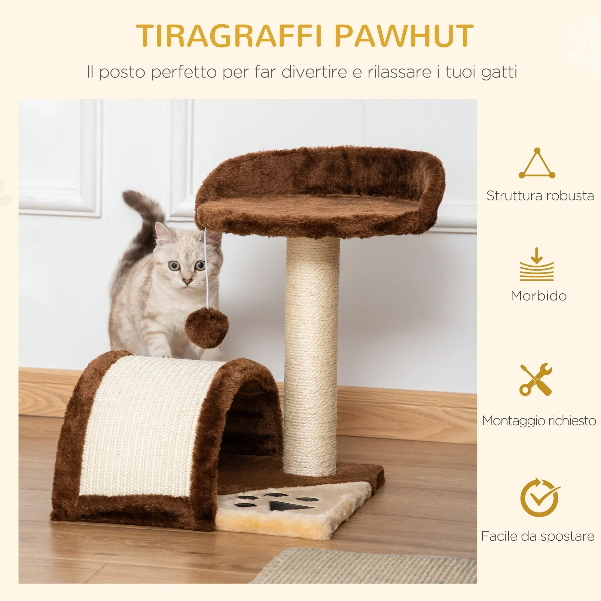 Brown Cat Tree for cats with Scratch Pole 36x36x44cm - Image 3