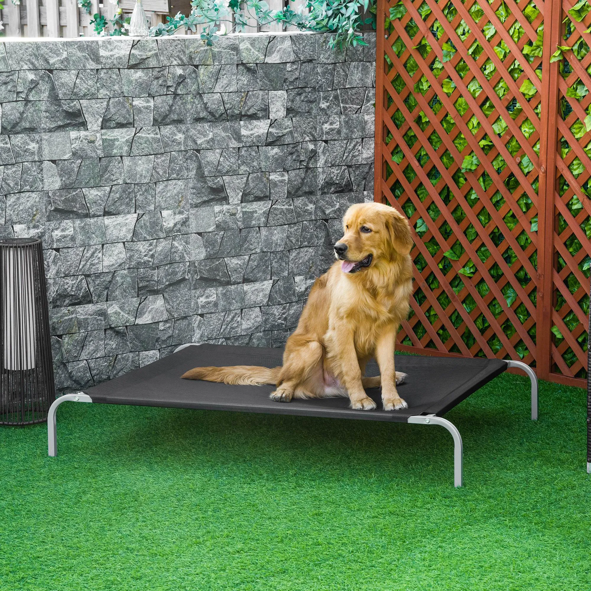 Indoor and Outdoor Dog Bed, Capacity up to 32kg, Breathable Fabric, 130x90x20cm, Black - Image 2
