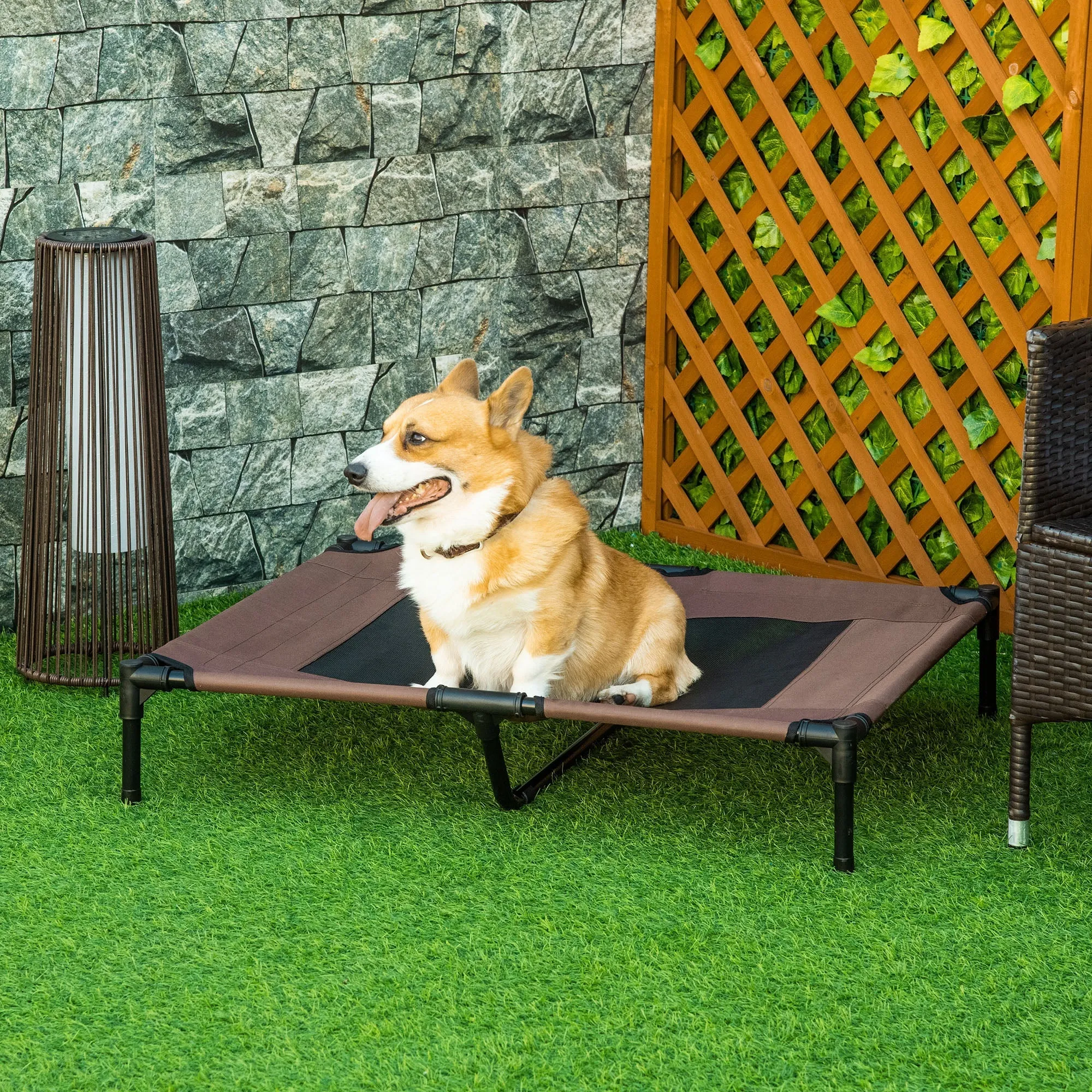 Dog Bed in Metal and Breathable Oxford Fabric, 92x76x18 cm Brown and Black - Image 2