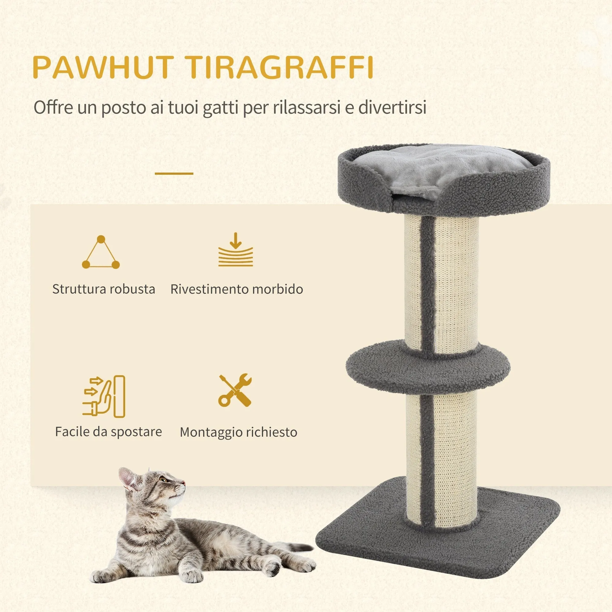 Cat Tree for cats with Scratch Pole and rope sisal - Grey - Image 3