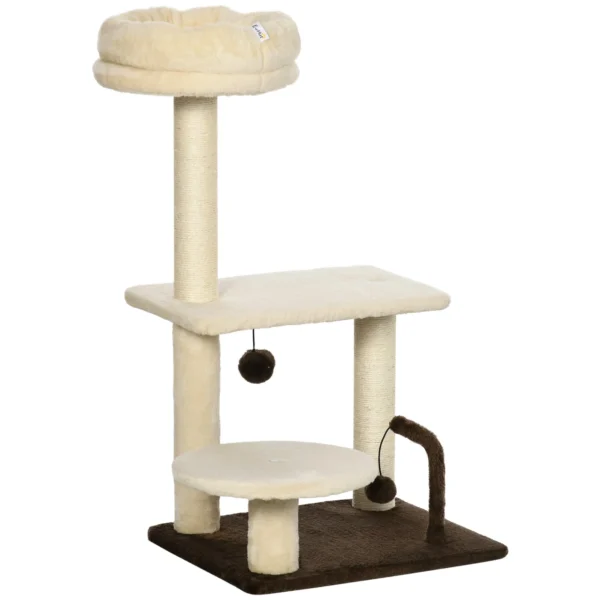 Scratching Tree with Sisal Pole, Perch and Play Balls, Chipboard and Plush, 44x38x74 cm