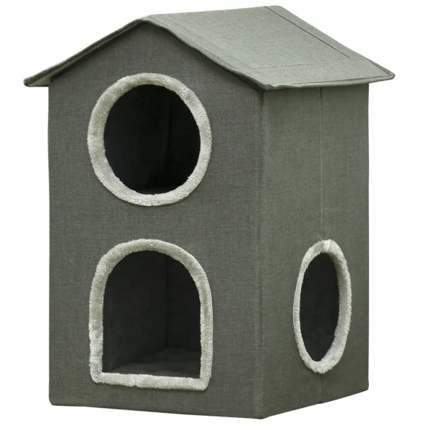 Two Level Cat House with Washable Cushions 3 Entrances, 42x46x59.5 cm, Grey