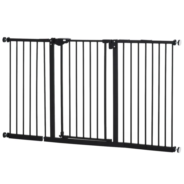 Dog Gate for Pets 3 Extensions Adjustable Width Up to 147.5cm Automatic Closing, Black