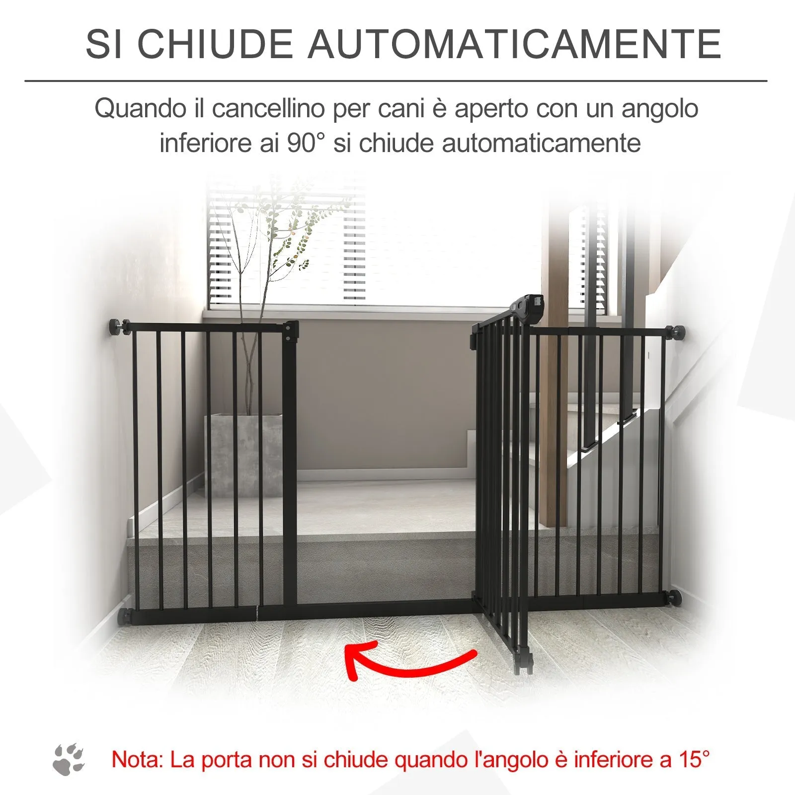 Dog Gate for Pets 3 Extensions Adjustable Width Up to 147.5cm Automatic Closing, Black - Image 3